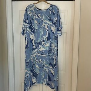 Chico's Shades of Blue Swirl Patterned Dress Size 2 (regular size 12/14)